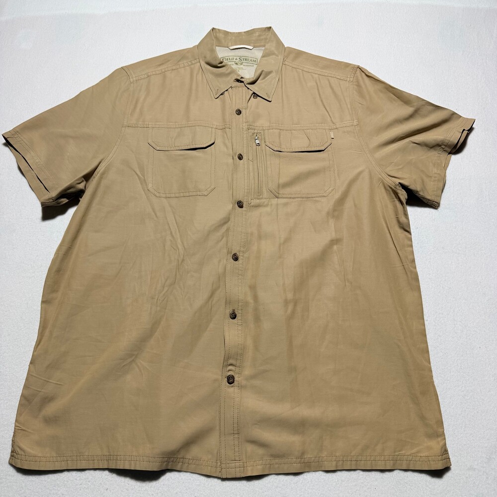 Field & Stream XL Tan Short Sleeve Button Front Shirt
